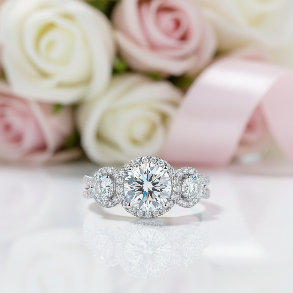 1.25 Ct Round Cut Diamond Option Halo Engagement Ring-Black Diamonds New York