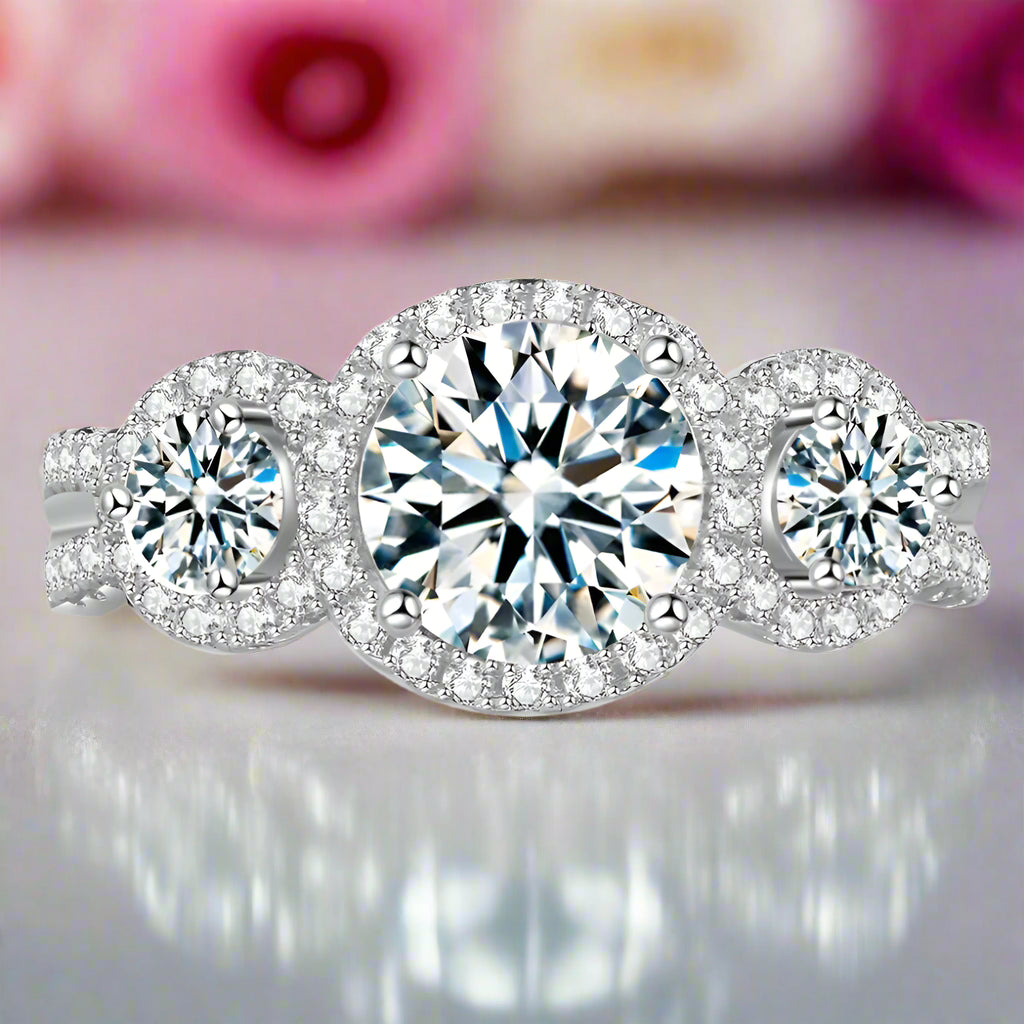 1.25 Ct Round Cut Diamond Halo Engagement Ring-Black Diamonds New York