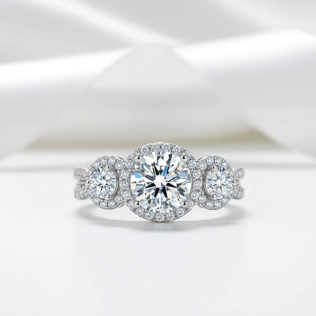 1.25 Ct Round Cut Diamond Option Halo Engagement Ring-Black Diamonds New York