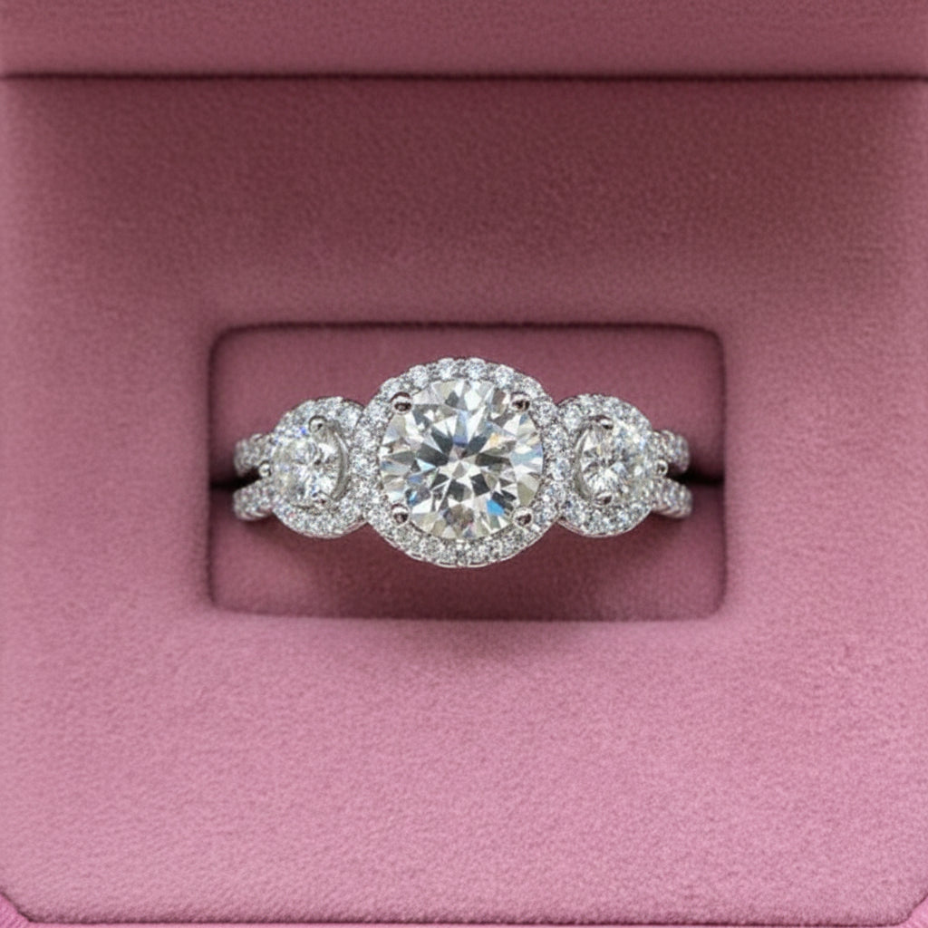 1.25 Ct Round Cut Diamond Option Halo Engagement Ring-Black Diamonds New York