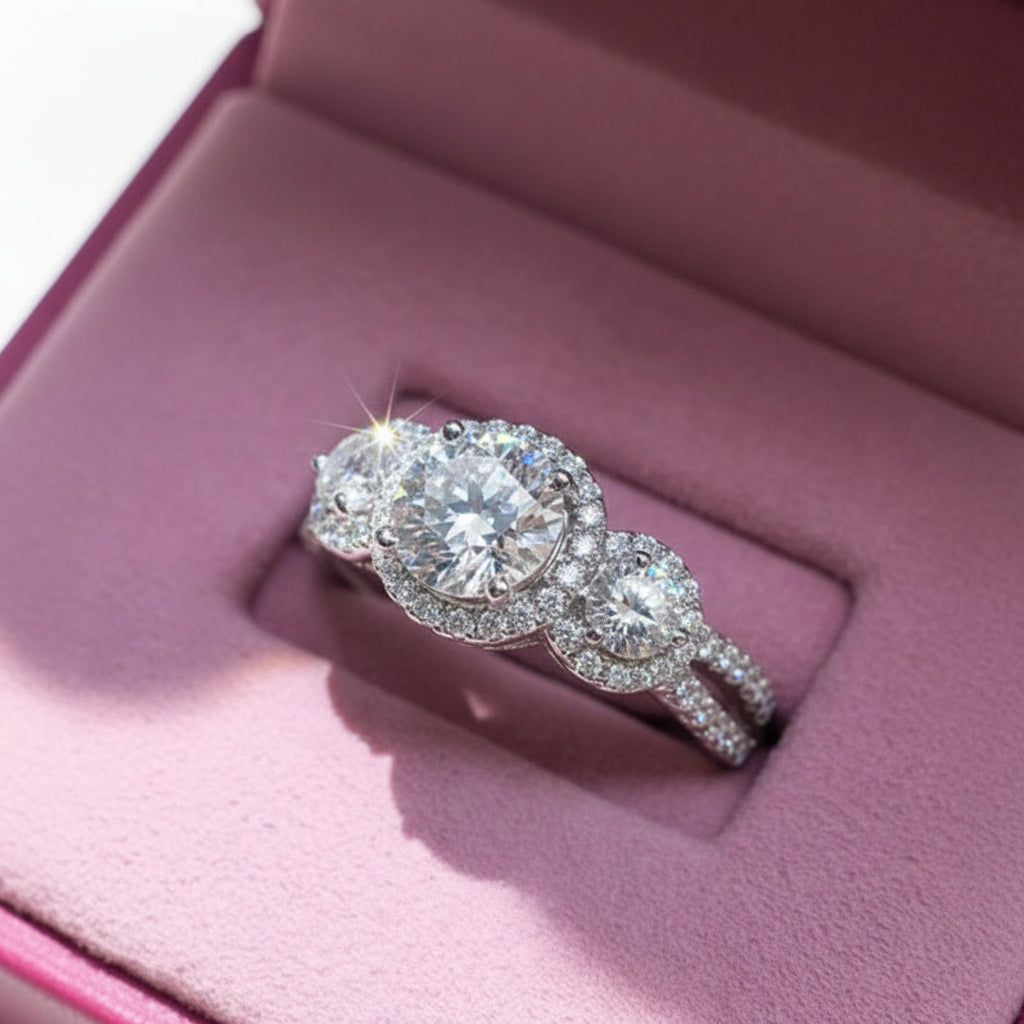 1.25 Ct Round Cut Diamond Option Halo Engagement Ring-Black Diamonds New York