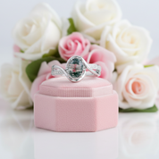 1.3Ct Oval Cut Natural Moss Agate Twist Engagement Ring-Black Diamonds New York