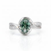 1.3Ct Oval Cut Natural Moss Agate Twist Engagement Ring-Black Diamonds New York