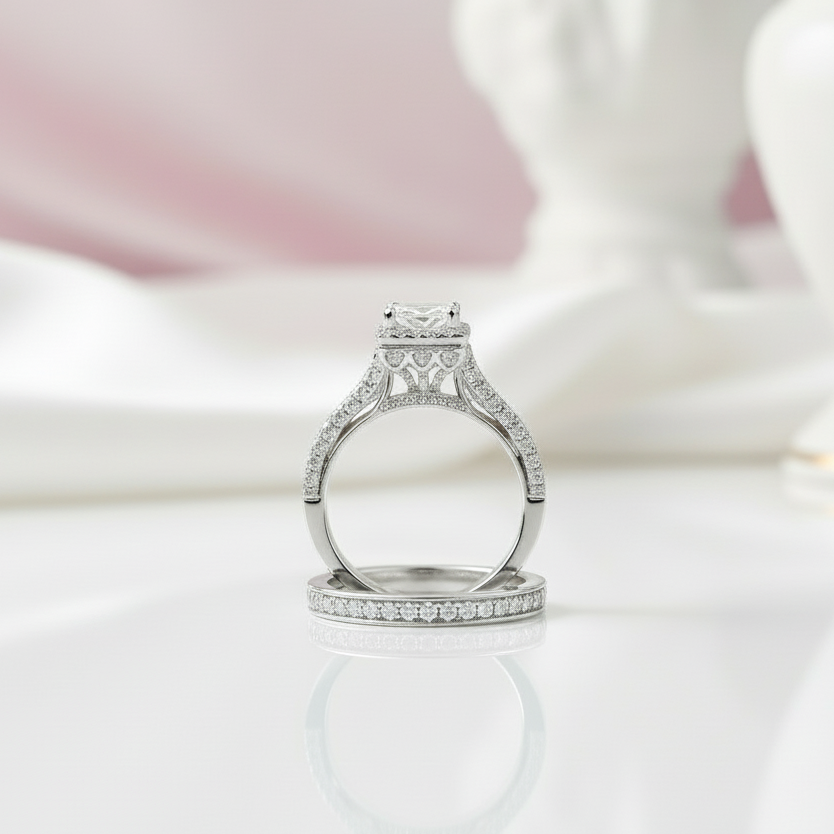 1.5 Ct Princess Cut Diamond Bridal Set-Black Diamonds New York