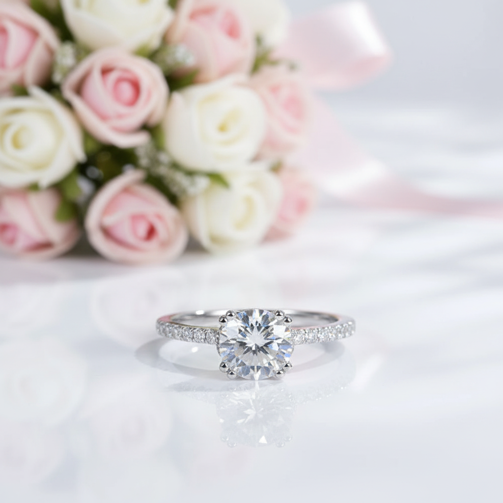 1.5 Ct Round Cut Diamond Option Engagement Ring-Black Diamonds New York