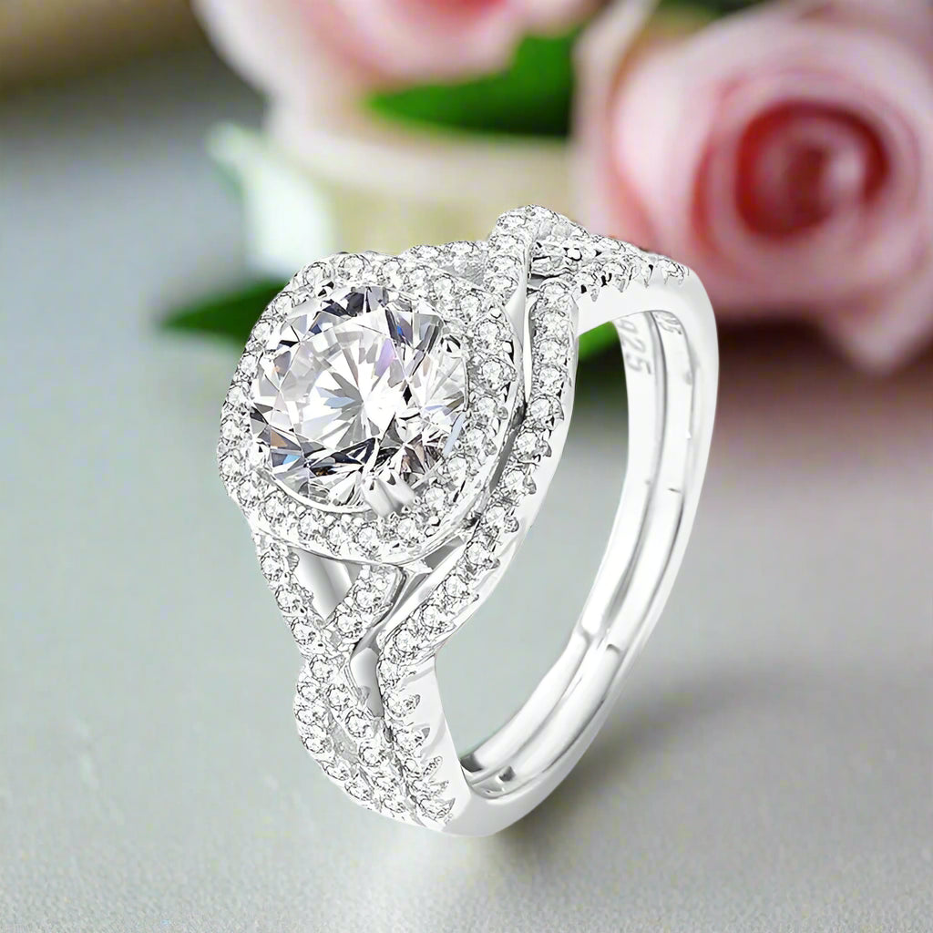 1.5 Ct Round Cut Diamond Halo Engagement Ring Set-Black Diamonds New York