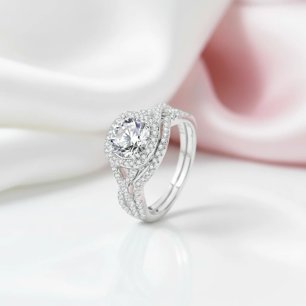 1.5 Ct Round Cut Diamond Option Halo Engagement Ring Set-Black Diamonds New York