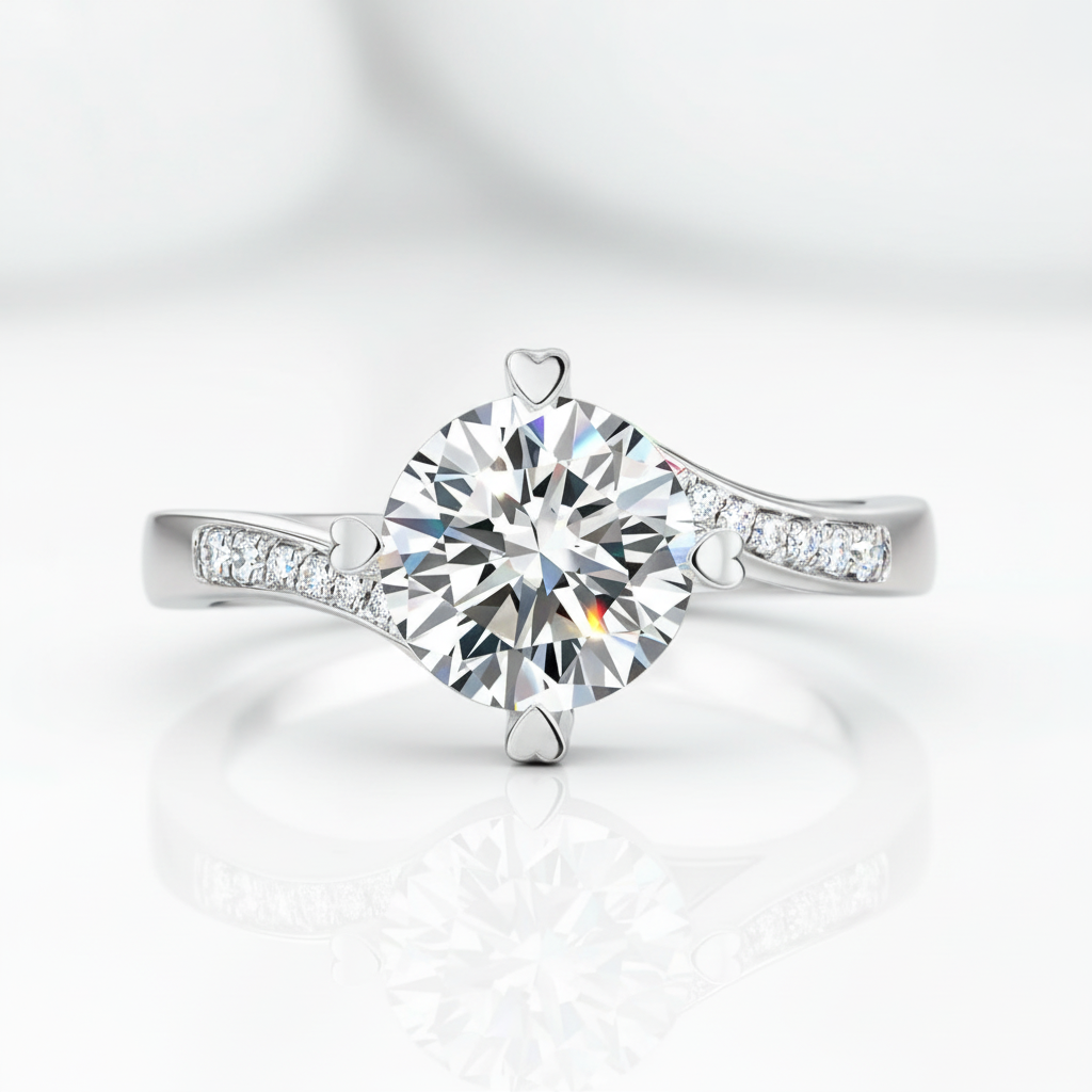 1.5ct Round Cut Diamond Option Heart Shape Prong Ring-Black Diamonds New York