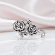 1.91 Ctw Round Diamond Option Camellia Flower Double Ring-Black Diamonds New York