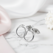 1.91 Ctw Round Diamond Option Camellia Flower Double Ring-Black Diamonds New York