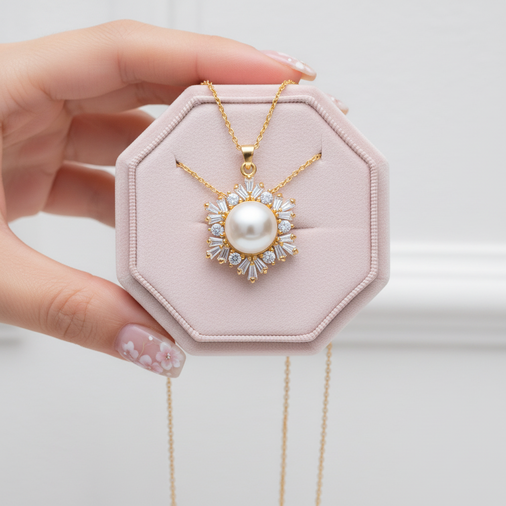 Freshwater Pearl Snowflake Necklace-Black Diamonds New York