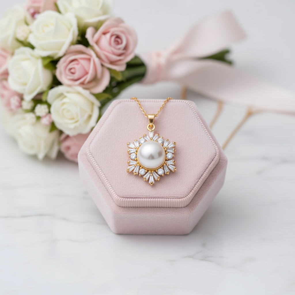 Freshwater Pearl Snowflake Necklace-Black Diamonds New York