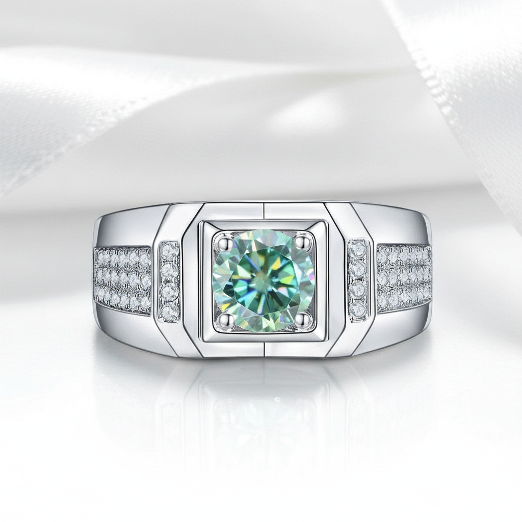 1.0 Ct. 6.5mm Green Diamond Option Men's Cluster Ring-Black Diamonds New York