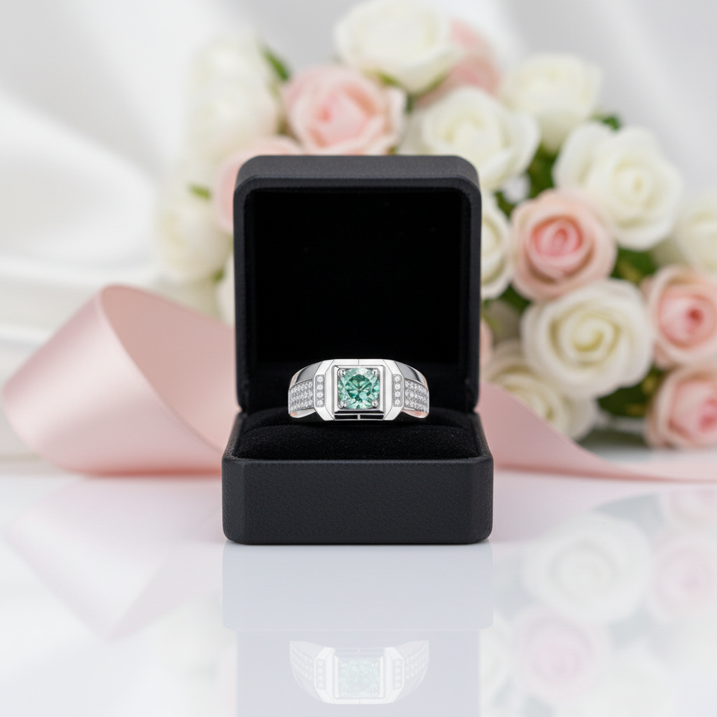 1.0 Ct. 6.5mm Green Diamond Option Men's Cluster Ring-Black Diamonds New York