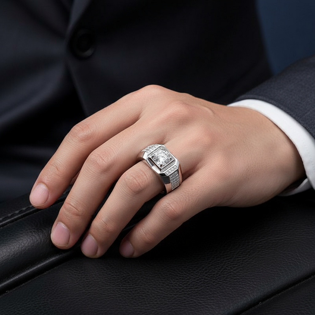 1.0 Ct. 6.5mm Men's Diamond Cluster Ring-Black Diamonds New York