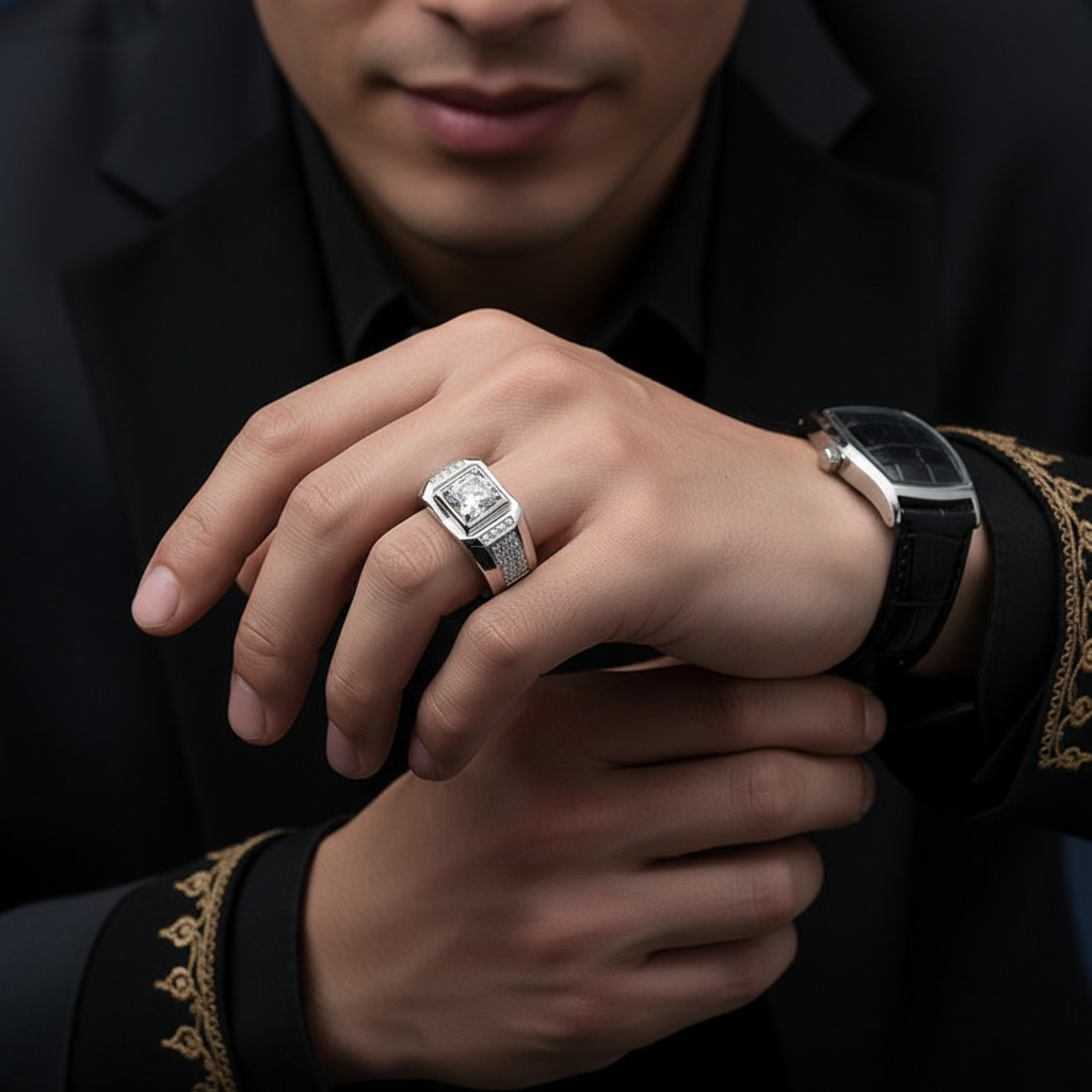 1.0 Ct. 6.5mm Men's Diamond Option Cluster Ring-Black Diamonds New York
