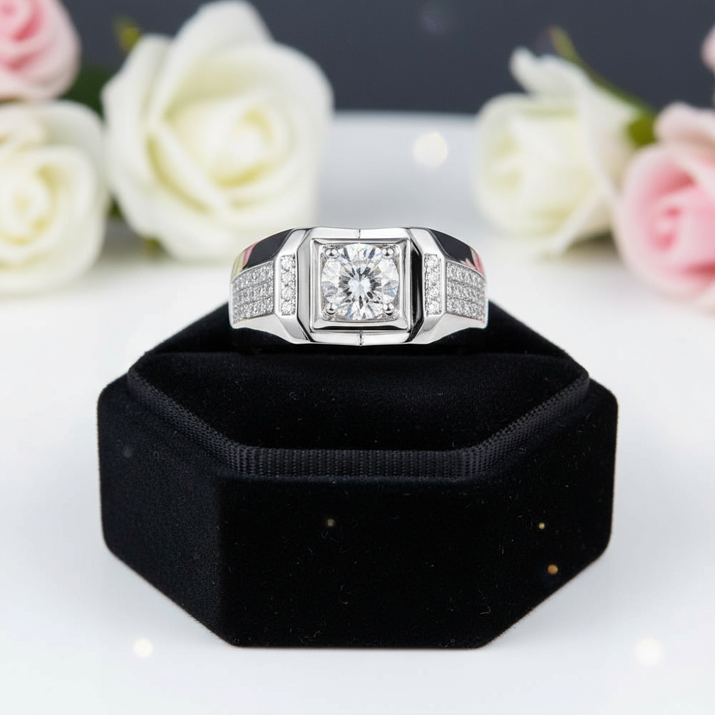 1.0 Ct. 6.5mm Men's Diamond Cluster Ring-Black Diamonds New York