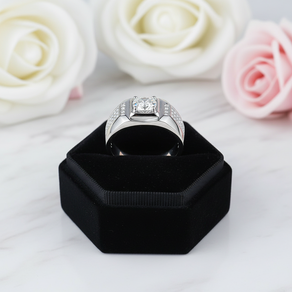 1.0 Ct 6.5mm Diamond Cluster Men's Rings-Black Diamonds New York