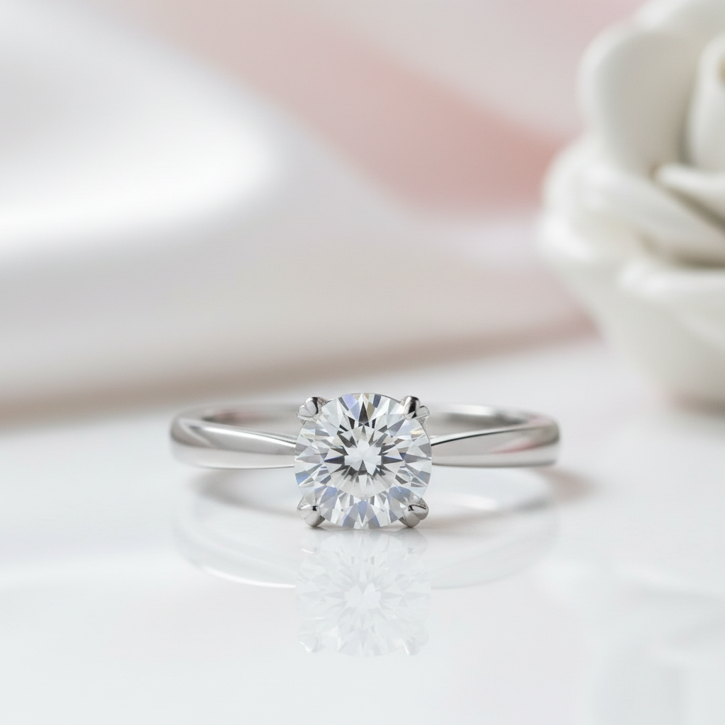 1.0 ct 6.5mm Round Diamond Option Solitaire Engagement Ring-Black Diamonds New York