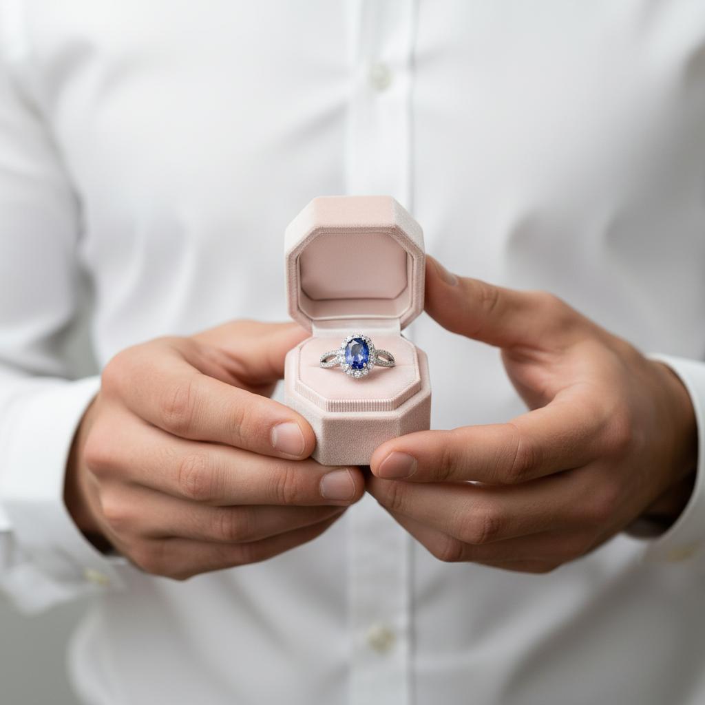 1.0 ct Blue Sapphire Oval Cut Halo Engagement Ring-Black Diamonds New York