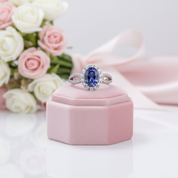 1.0 ct Blue Sapphire Oval Cut Halo Engagement Ring-Black Diamonds New York