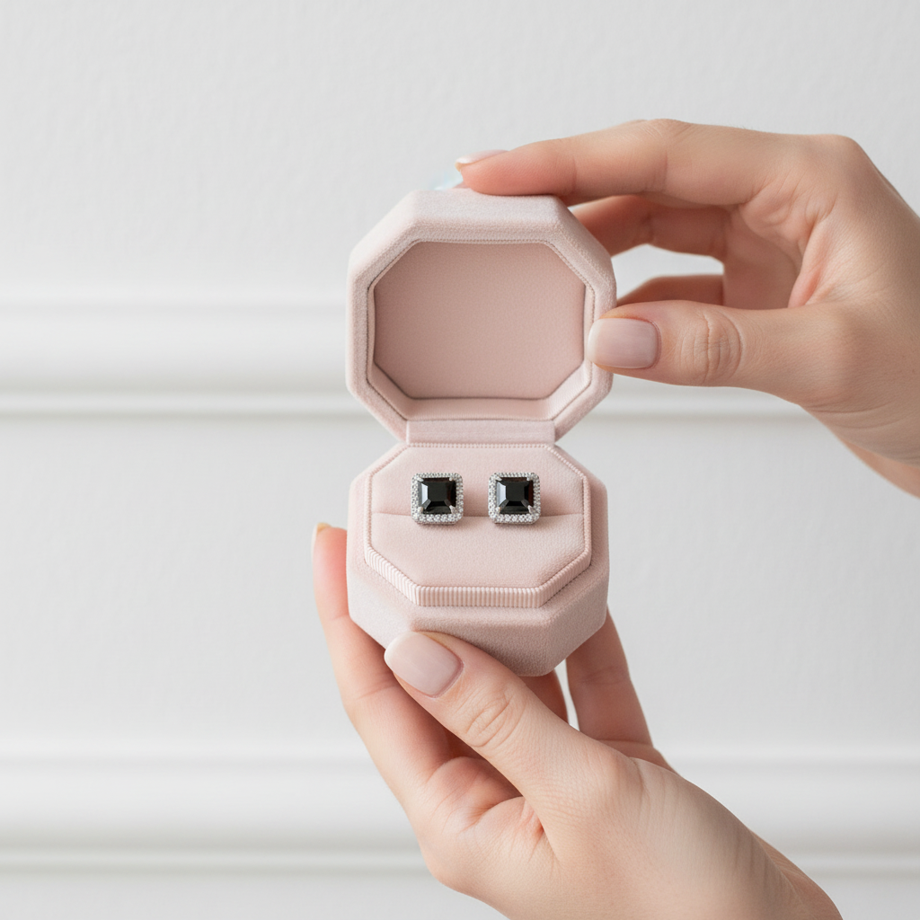 1.0 Ct Asscher Cut Diamond Stud Earrings-Black Diamonds New York