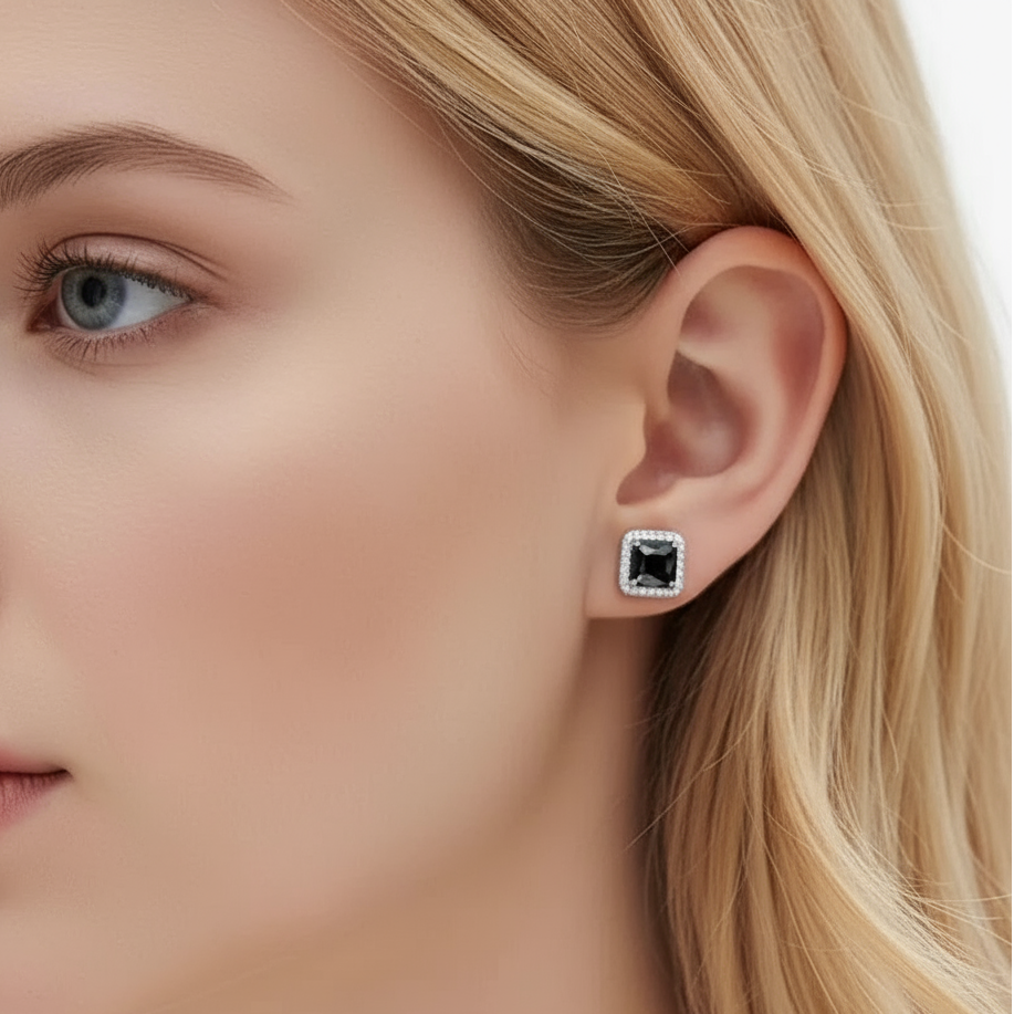 1.0 Ct Asscher Cut Diamond Stud Earrings-Black Diamonds New York