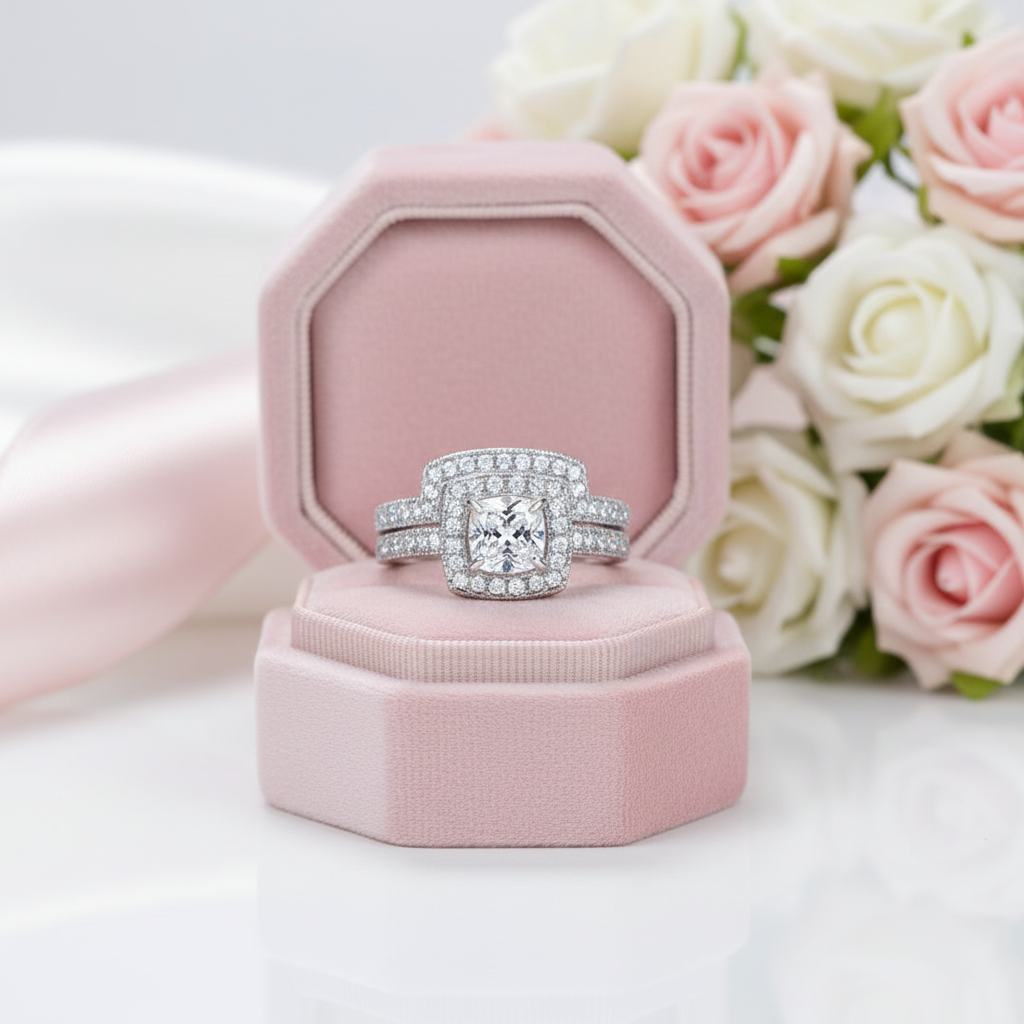 1.0 ct Cushion Cut Diamond Option Halo Ring Set-Black Diamonds New York