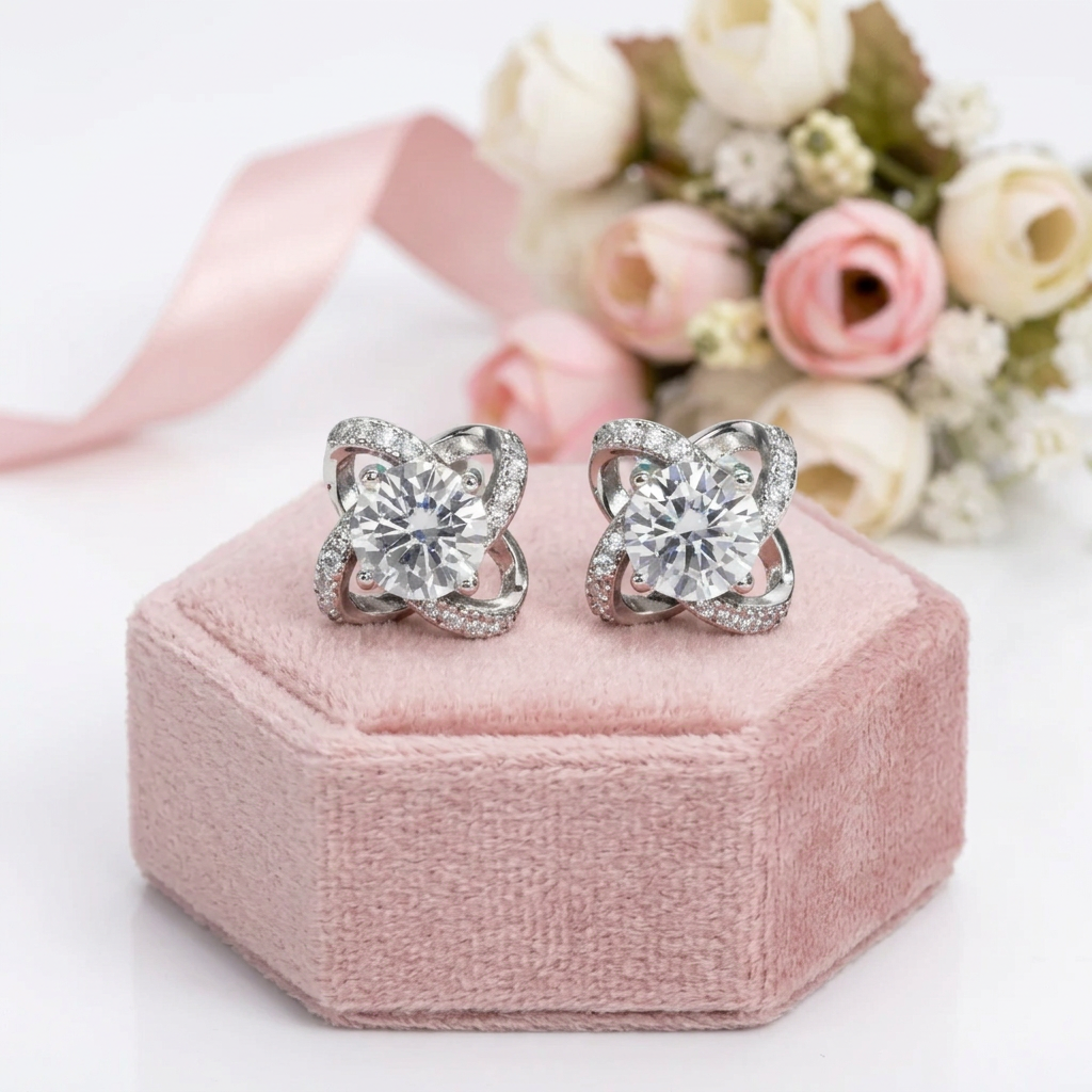 1.0 Ct Diamond Option Windmill Flower Stud Earrings-Black Diamonds New York