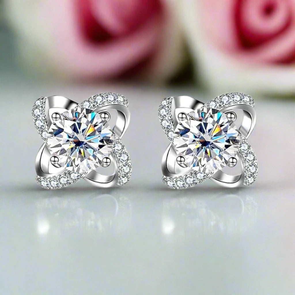 1.0 Ct Diamond Windmill Flower Stud Earrings-Black Diamonds New York