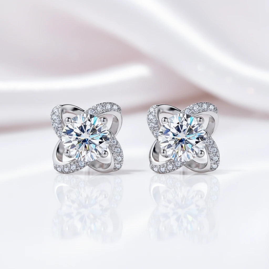 1.0 Ct Diamond Option Windmill Flower Stud Earrings-Black Diamonds New York