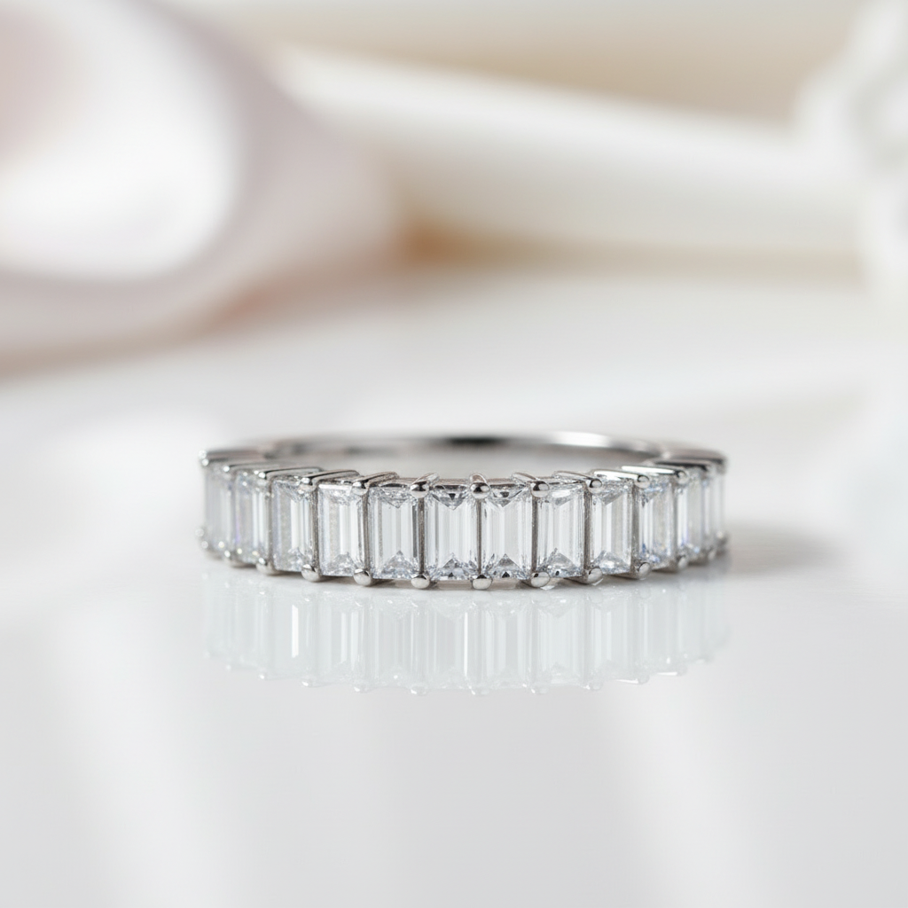 1.0 Ct Emerald Cut Diamond Option Wedding Band-Black Diamonds New York
