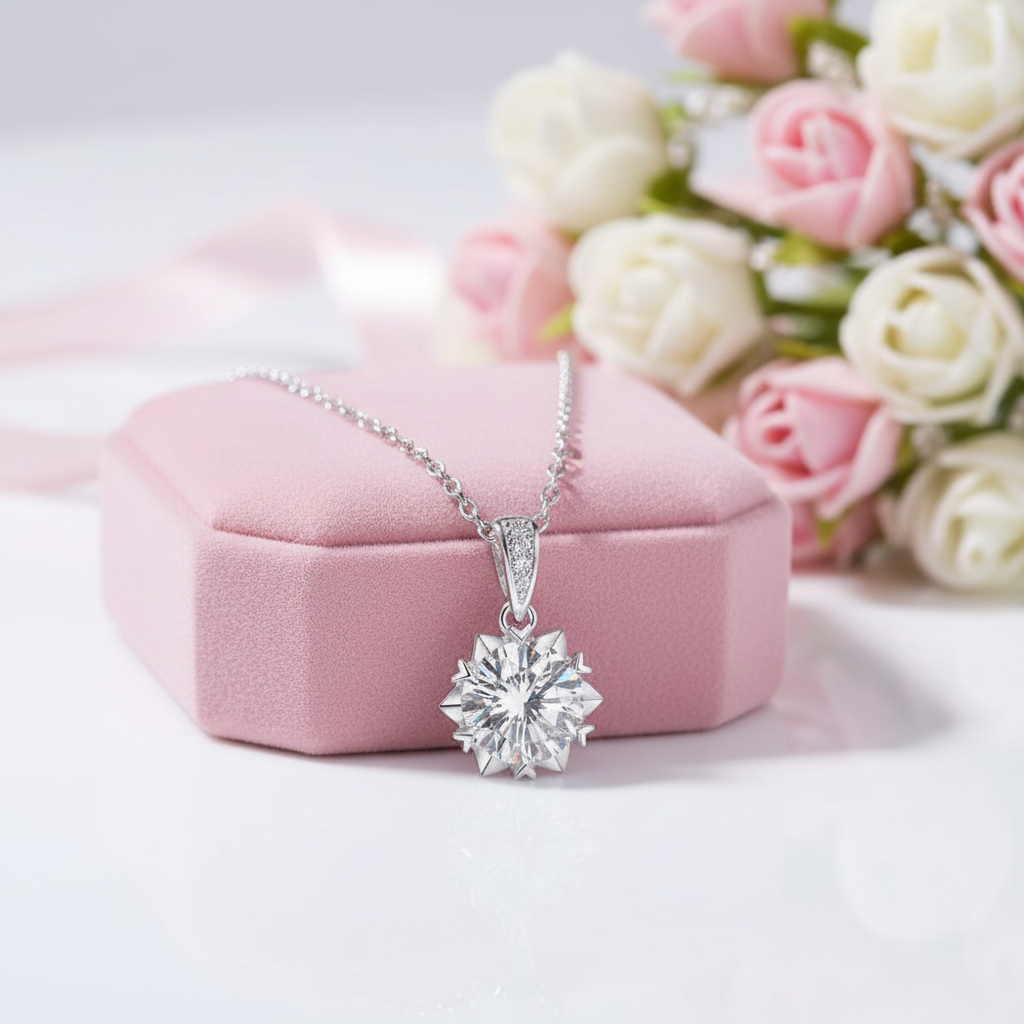 1.0 Ct Excellent Cut Diamond Option Snowflake Pendant Necklace-Black Diamonds New York