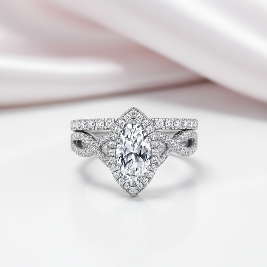 1.0 ct Marquise Cut Diamond Option White Gold Engagement Ring Set-Black Diamonds New York