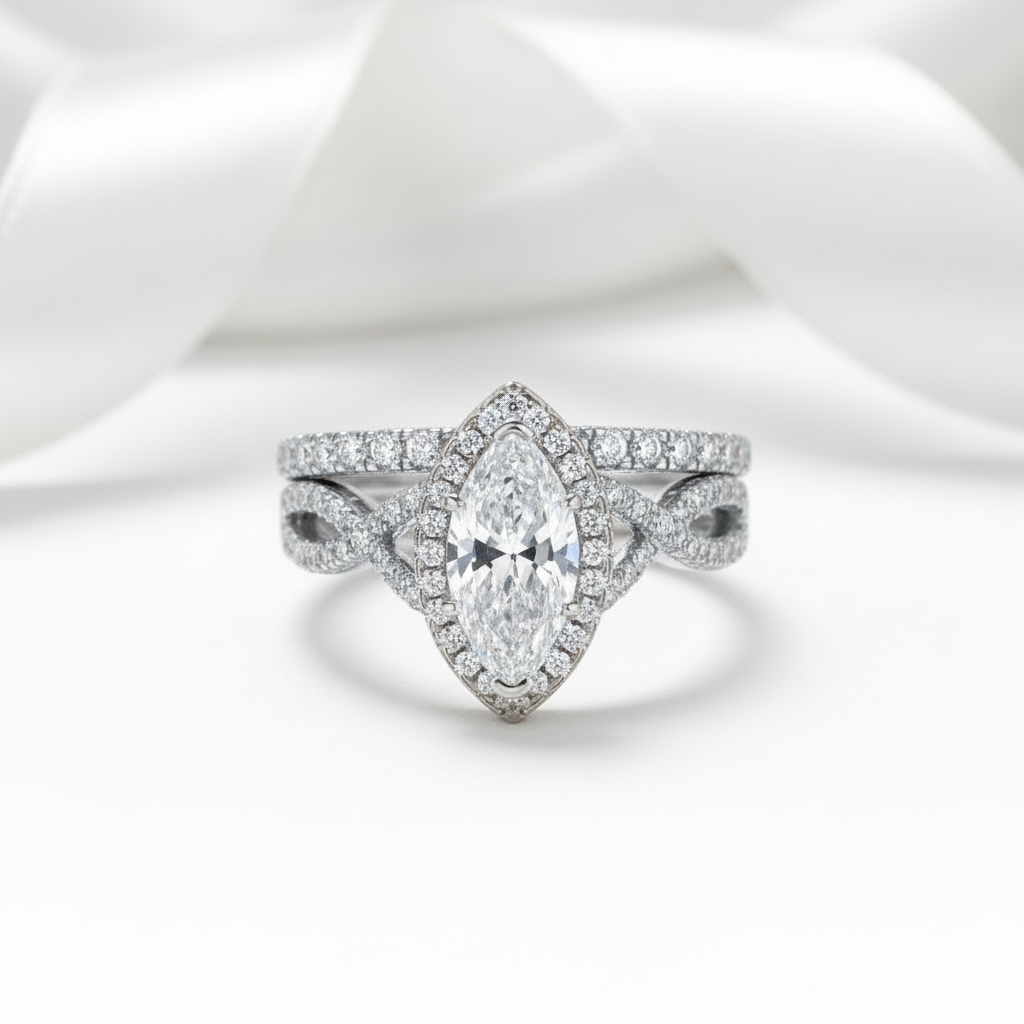 1.0 ct Marquise Cut Diamond Option White Gold Engagement Ring Set-Black Diamonds New York