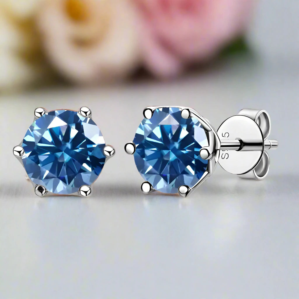 1.0 Ct Round Cut Diamond 6 Prong Stud Earrings-Black Diamonds New York