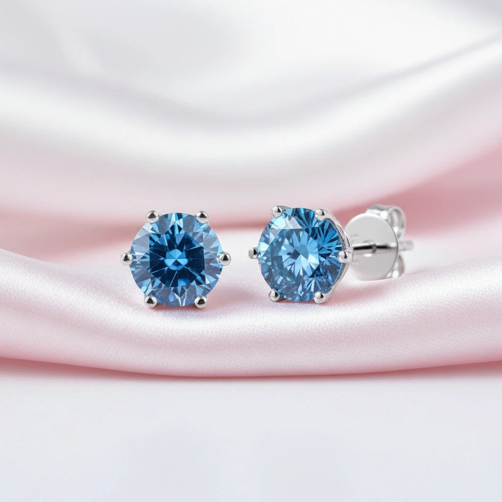 1.0 Ct Round Cut Diamond Option 6 Prong Stud Earrings-Black Diamonds New York