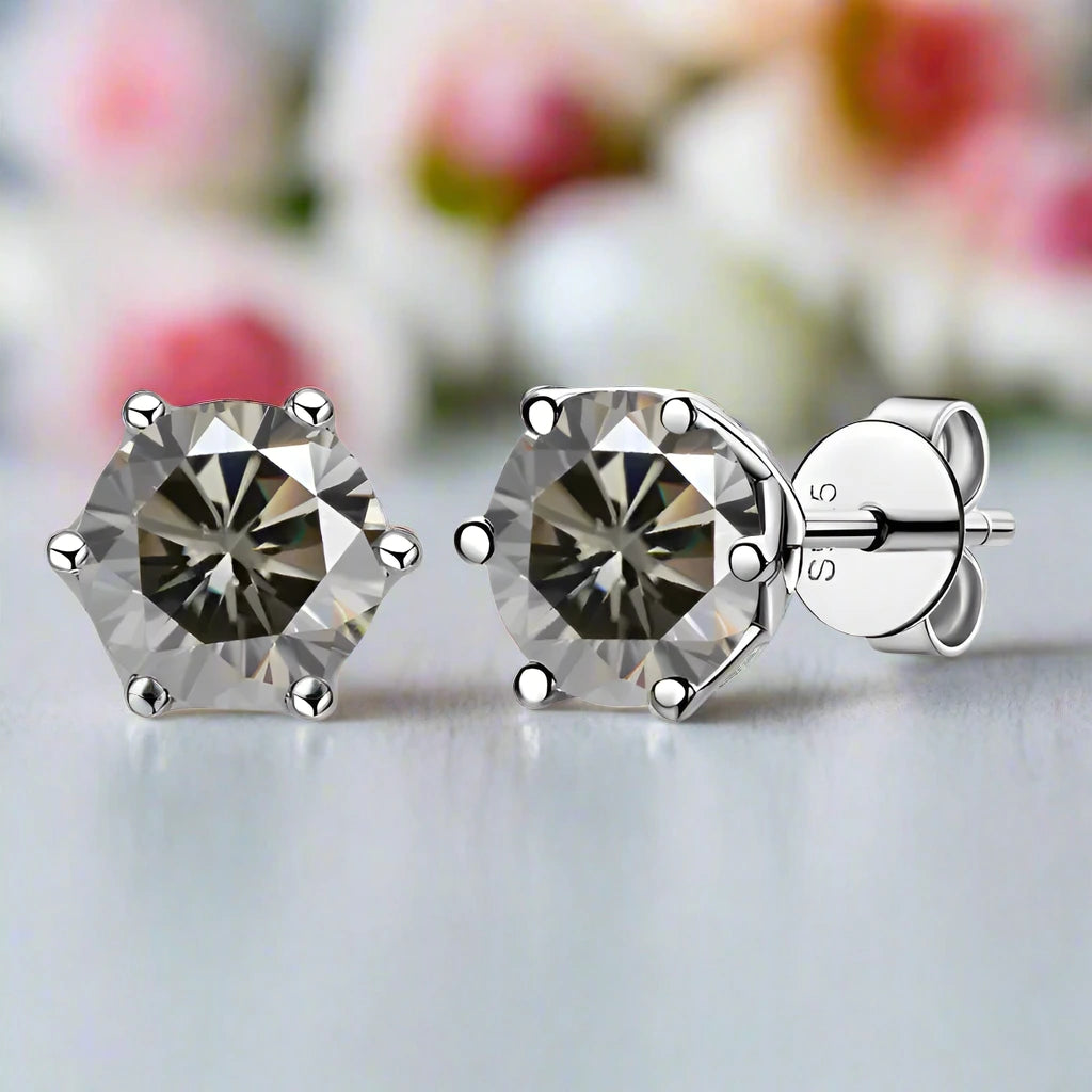 1.0 Ct Round Cut Diamond 6 Prong Stud Earrings-Black Diamonds New York