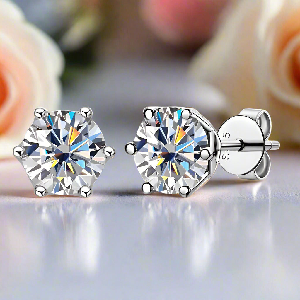 1.0 Ct Round Cut Diamond 6 Prong Stud Earrings-Black Diamonds New York