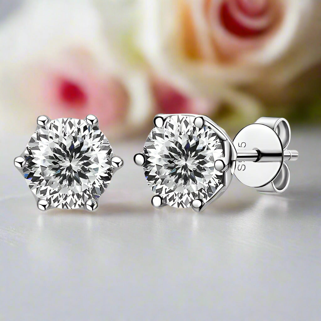 1.0 Ct Round Cut Diamond 6 Prong Stud Earrings-Black Diamonds New York