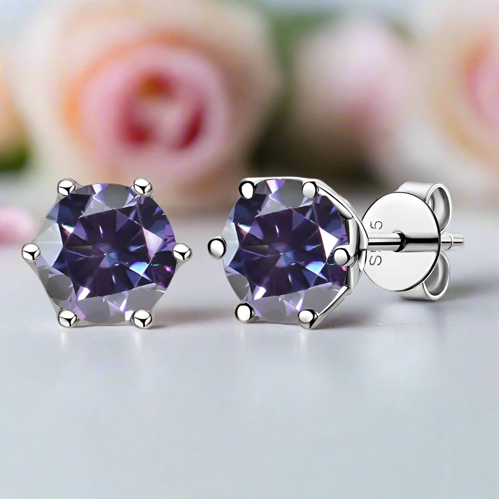 1.0 Ct Round Cut Diamond 6 Prong Stud Earrings-Black Diamonds New York