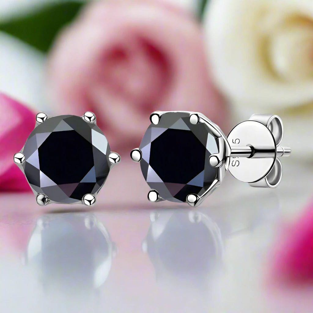 1.0 Ct Round Cut Diamond 6 Prong Stud Earrings-Black Diamonds New York