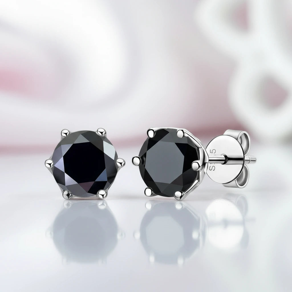1.0 Ct Round Cut Diamond Option 6 Prong Stud Earrings-Black Diamonds New York