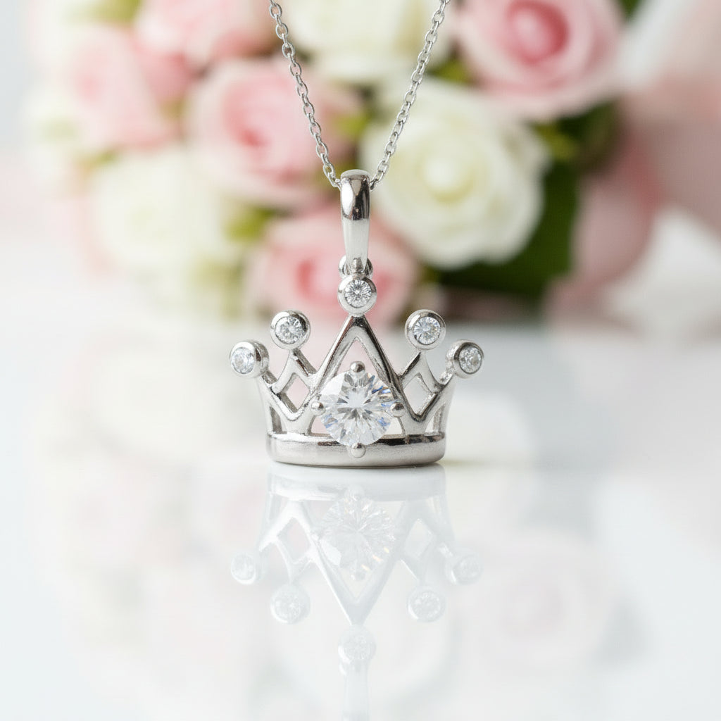 1.0 Ct Round Cut Diamond Crown Necklace-Black Diamonds New York