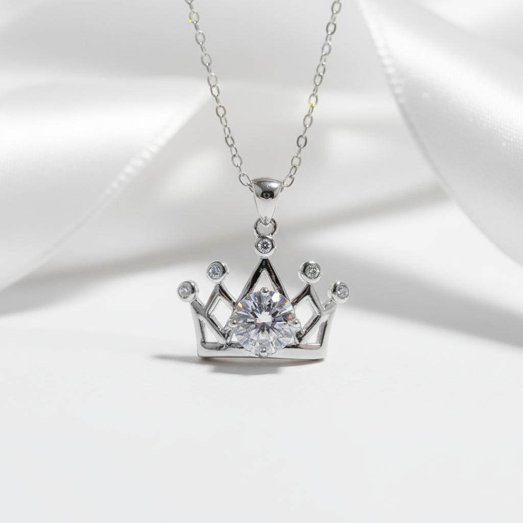1.0 Ct Round Cut Diamond Crown Necklace-Black Diamonds New York
