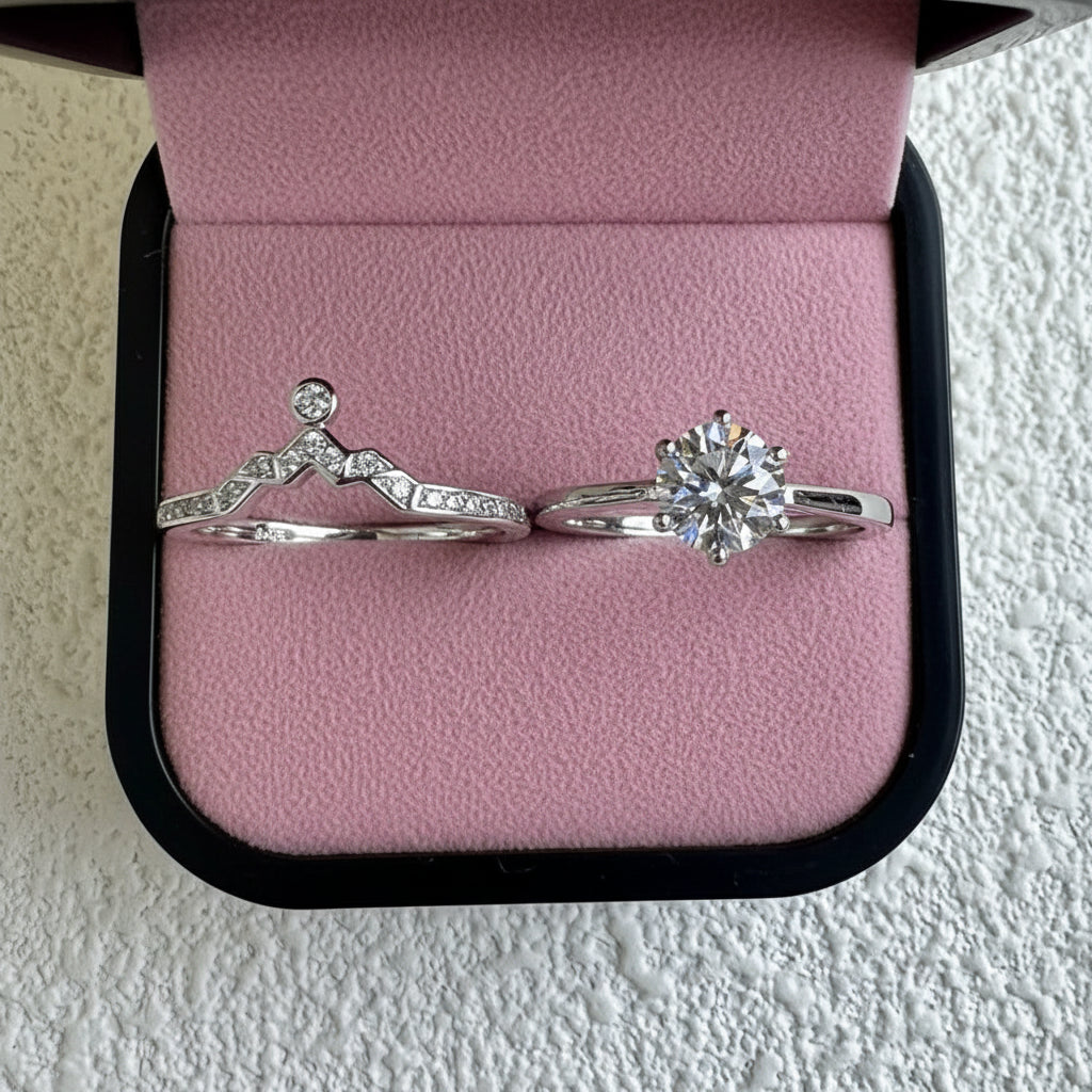 1.0 Ct Round Cut Diamond Option Engagement Ring Set-Black Diamonds New York