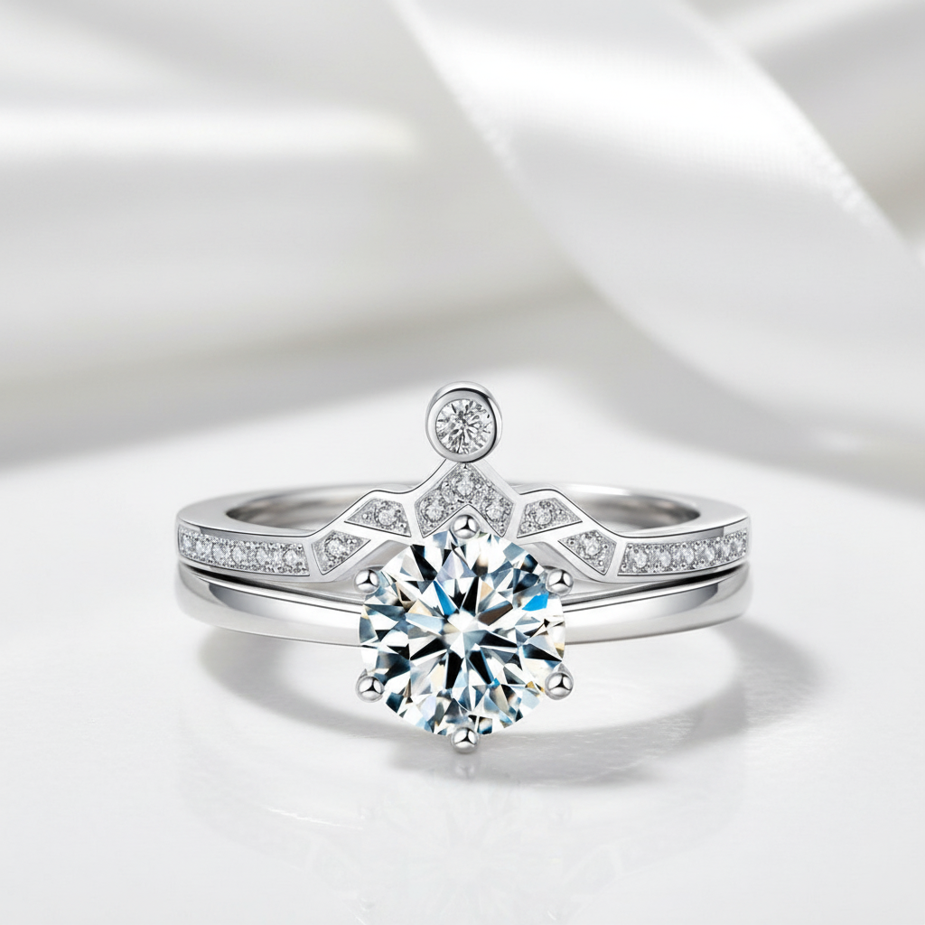 1.0 Ct Round Cut Diamond Option Engagement Ring Set-Black Diamonds New York