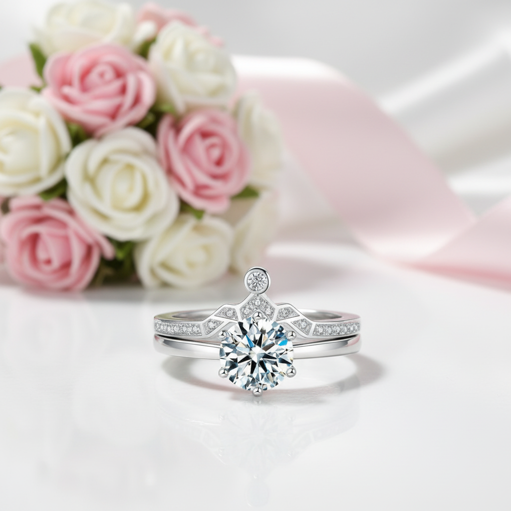 1.0 Ct Round Cut Diamond Option Engagement Ring Set-Black Diamonds New York