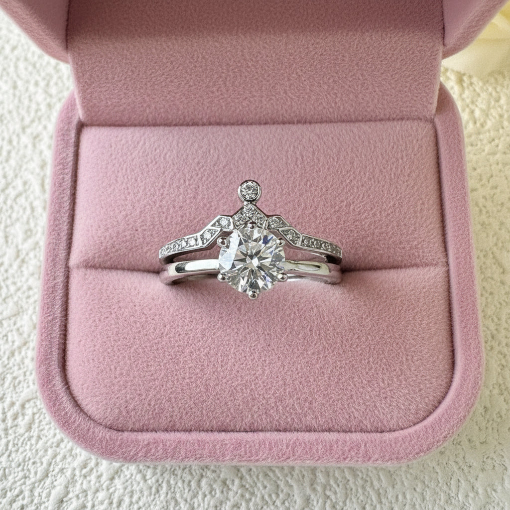 1.0 Ct Round Cut Diamond Option Engagement Ring Set-Black Diamonds New York