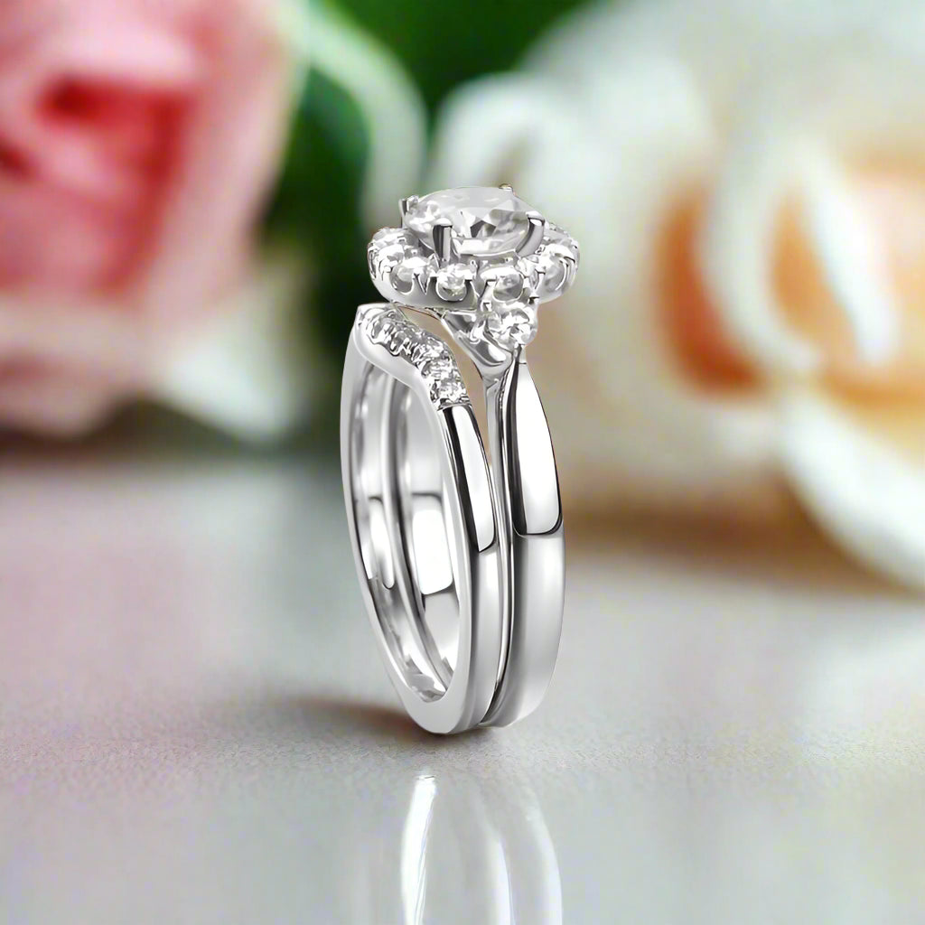 1.0 Ct Round Cut Diamond Halo Engagement Rings Set-Black Diamonds New York